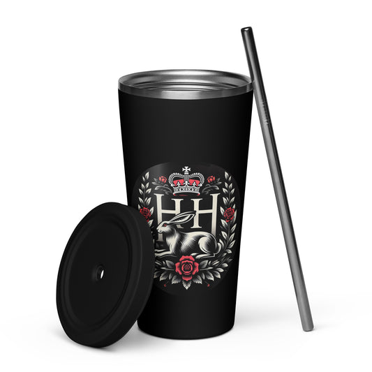 House of Hare Logo insulated stainless steel tumbler with lid and straw