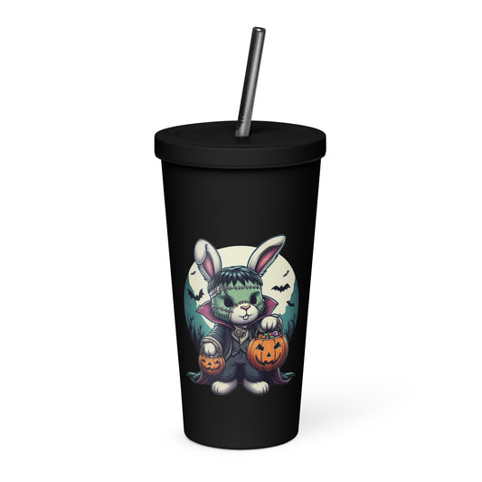 Frankenbunny insulated tumbler with a straw